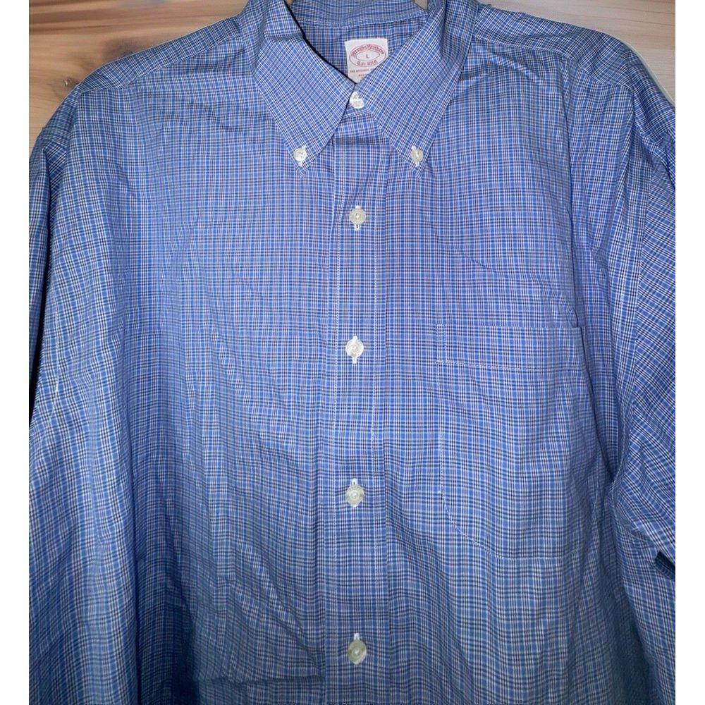 Brooks Brothers Blue White Plaid check Long Sleeve Button‎ Up Shirt Men Large